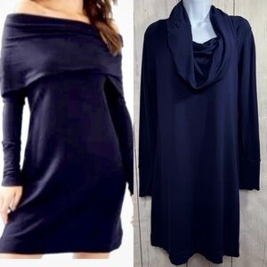 Lilly Pulitzer Navy Blue Cowl Neck Dress Coastal Chic Minimalist Winter Luxe